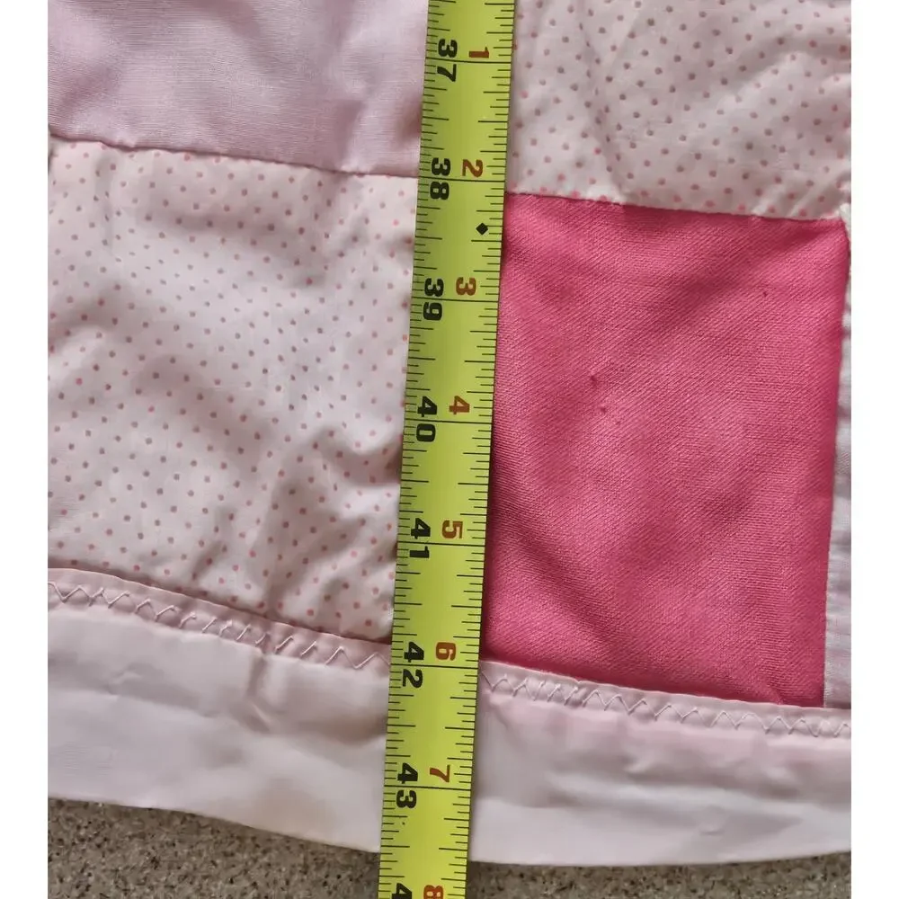 Pink Quilted Quilt Blanket Crib Coverlet for Girls, Satin Edging, Hand knotted